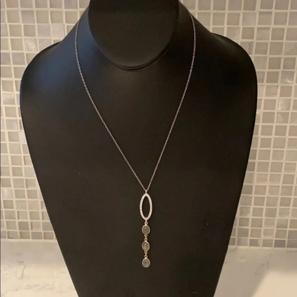 Silver (A) CZ Oval Pendant with druzy drop stones